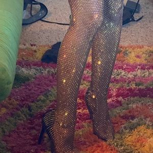 Break The Ice Over-The-Knee Diamonte Boots Black